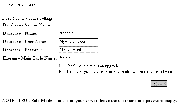 Database specification